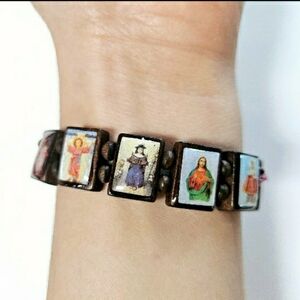 Catholic wooden beads bracelet, religious bracelet